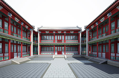企石镇北京四合院设计古建筑鸟瞰图展示